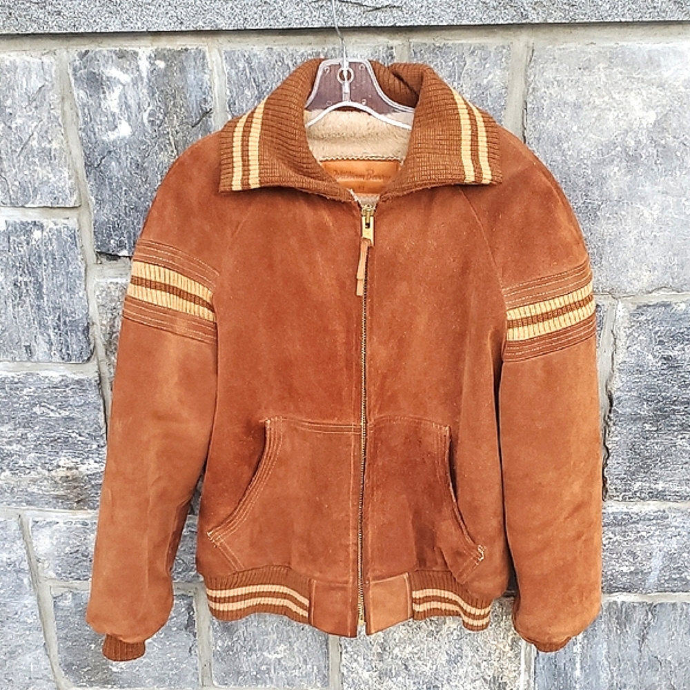 Vintage William Barry Tan Suede Bomber Jacket Size 42